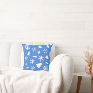 Christmas snowflakes and tree throw pillow
