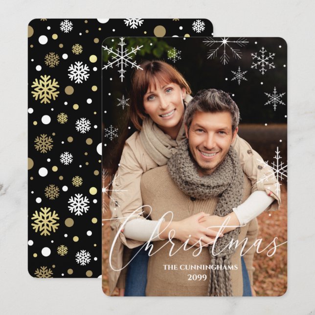 Christmas Snowflakes and Typography Photo Holiday Card (Front/Back)