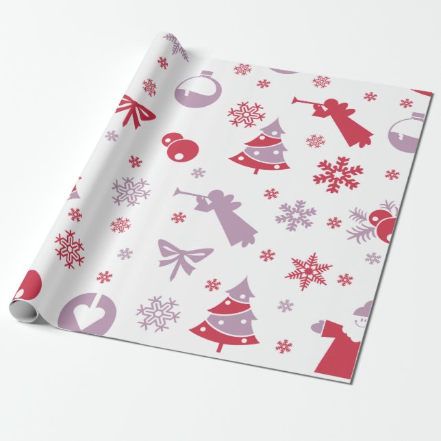 Christmas Snowflakes, Angels, and Trees Pattern Wrapping Paper (Unrolled)