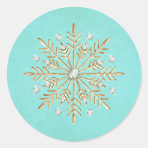 Christmas Snowflakes Aqua & Gold Classic Round Sticker