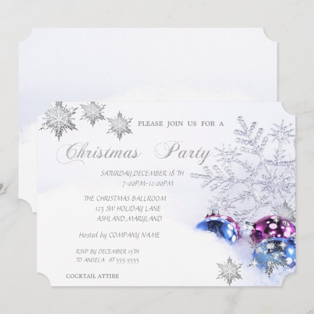 Christmas Snowflakes  Balls, Corporate  Party Invitation (Front/Back)