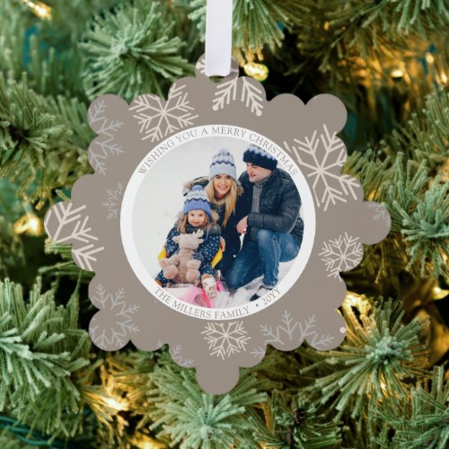 Christmas Snowflakes beige Photo Ornament Card