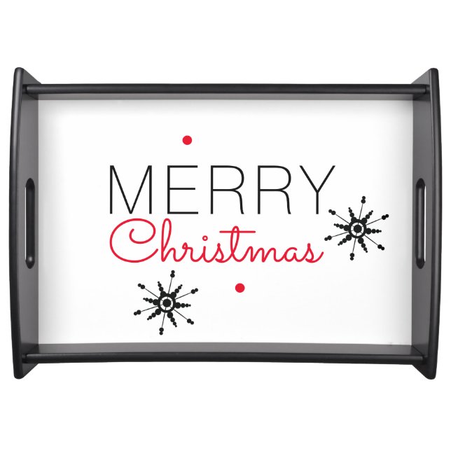Christmas Snowflakes Black and Red  Serving Tray (Front)