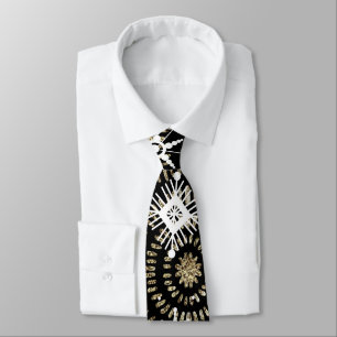 Christmas Snowflakes Black Gold Neck Tie