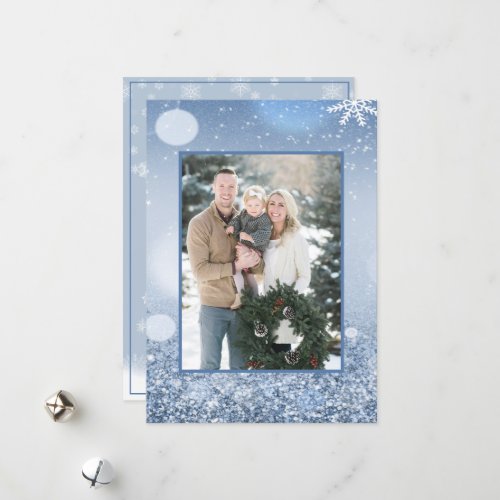 Christmas Snowflakes Blue Add Photo Holiday Card