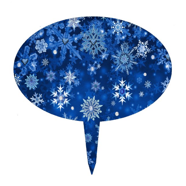 Christmas Snowflakes Blue and Silver Cake Topper (Front)