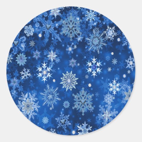 Christmas Snowflakes Blue and Silver Classic Round Sticker