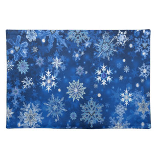 Christmas Snowflakes Blue and Silver Cloth Placemat