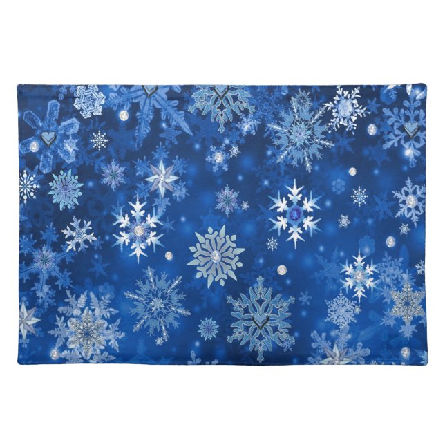 Christmas Snowflakes Blue and Silver Cloth Placemat (Front)