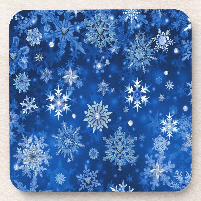 Christmas Snowflakes Blue and Silver Drink Coaster (Front)