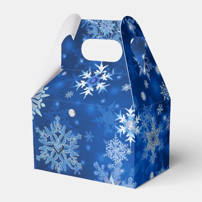 Christmas Snowflakes Blue and Silver Favor Box (Front Side)