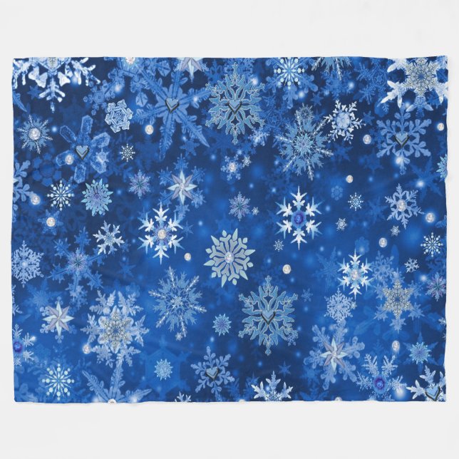 Christmas Snowflakes Blue and Silver Fleece Blanket (Front (Horizontal))