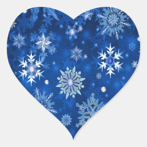 Christmas Snowflakes Blue and Silver Heart Sticker