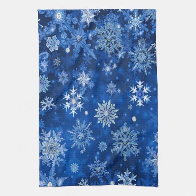 Christmas Snowflakes Blue and Silver Kitchen Towel (Vertical)