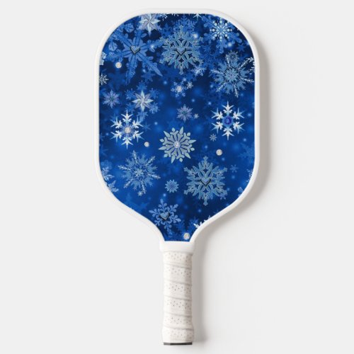 Christmas Snowflakes Blue and Silver  Pickleball Paddle