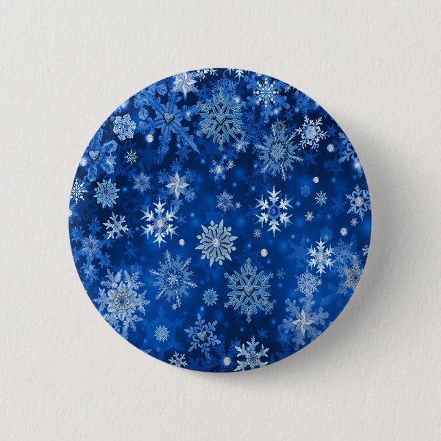 Christmas Snowflakes Blue and Silver Pinback Button (Front)