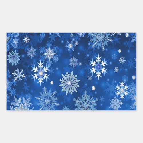 Christmas Snowflakes Blue and Silver Rectangular Sticker
