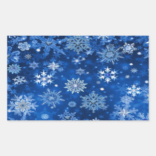 Christmas Snowflakes Blue and Silver Rectangular Sticker