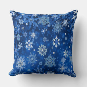 Christmas Snowflakes Blue and Silver Throw Pillow