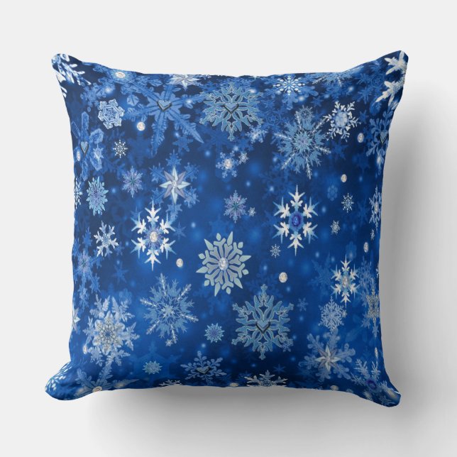 Christmas Snowflakes Blue and Silver Throw Pillow (Front)