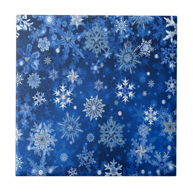 Christmas Snowflakes Blue and Silver Tile (Front)
