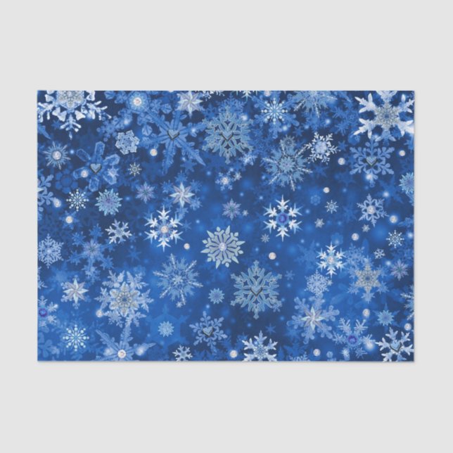 Christmas Snowflakes Blue and Silver Tissue Paper (Front)