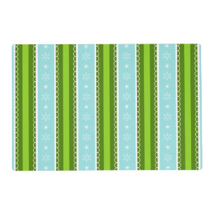 Christmas Snowflakes Blue & Green Stripe Pattern Placemat
