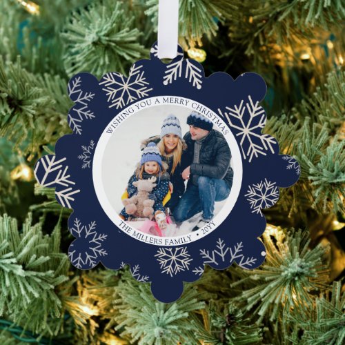 Christmas Snowflakes blue Photo Ornament Card