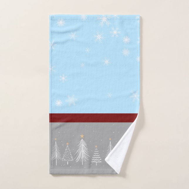 Christmas Snowflakes Blue Red Gray  Bath Towel Set (Hand Towel)