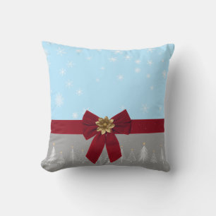 Christmas Snowflakes Blue Red Gray Throw Pillow