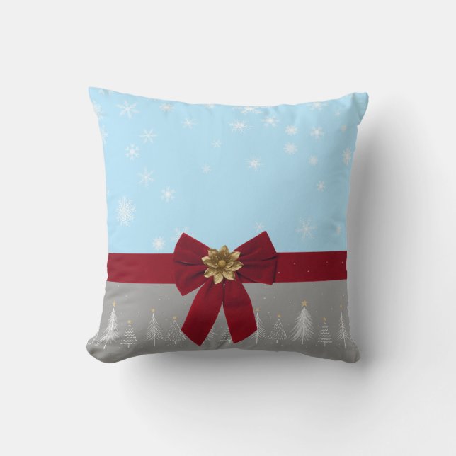 Christmas Snowflakes Blue Red Gray  Throw Pillow (Front)