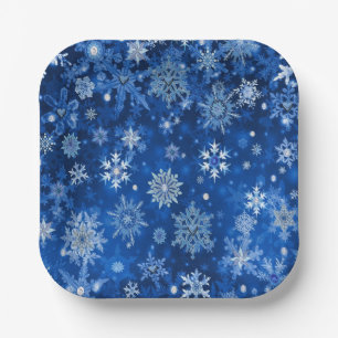 Christmas Snowflakes Blue & Silver Paper Napkins Plates