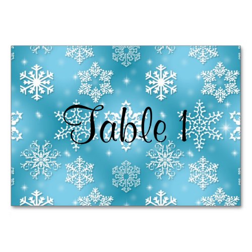 Christmas Snowflakes Blue Table Number