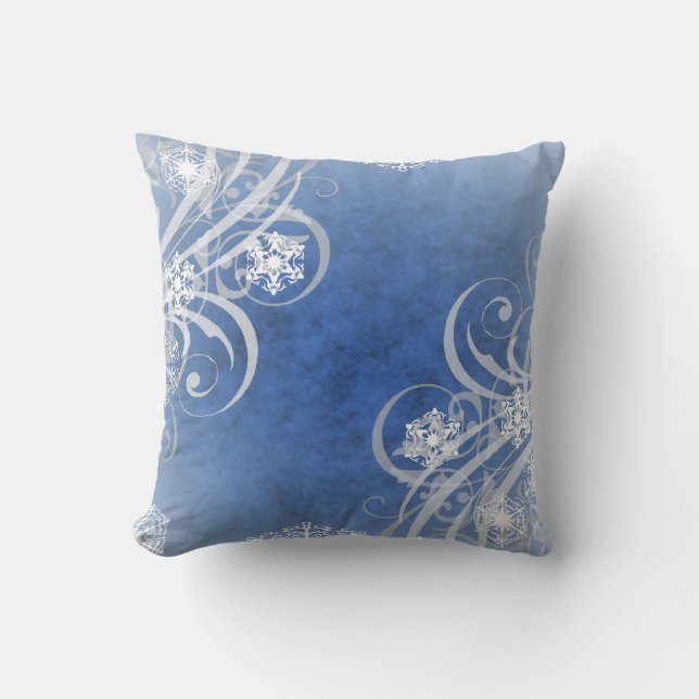 Christmas Snowflakes Blue Throw Pillow (Front)