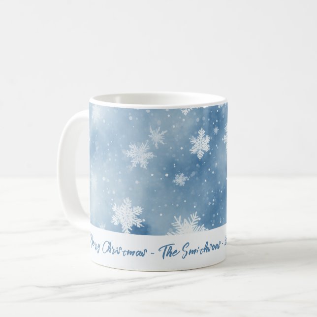 Christmas Snowflakes Blue Watercolor Coffee Mug (Front Left)