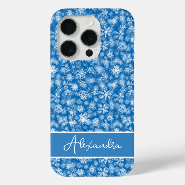 Christmas Snowflakes Blue white Name Personalized Case-Mate iPhone Case (Back)