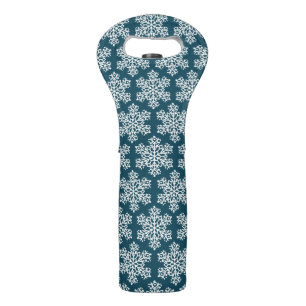 Christmas snowflakes blue white pattern wine bag
