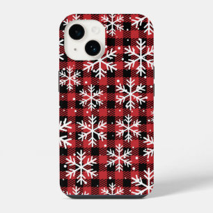 Christmas Snowflakes Buffalo Plaid Pattern iPhone 14 Case