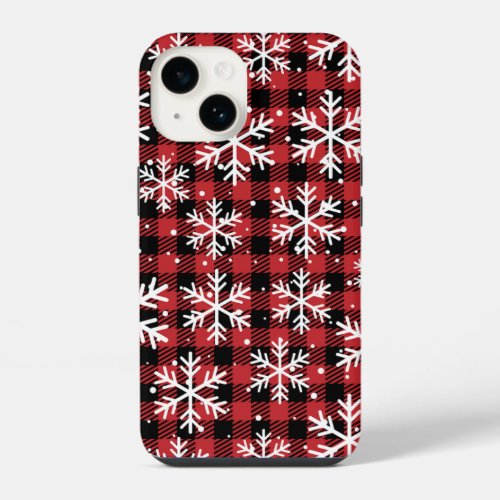 Christmas Snowflakes Buffalo Plaid Pattern iPhone 14 Case