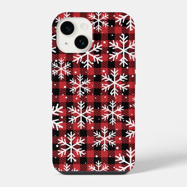 Christmas Snowflakes Buffalo Plaid Pattern iPhone Case (Back)