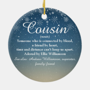 Christmas Snowflakes Cousin Definition Script Ceramic Ornament