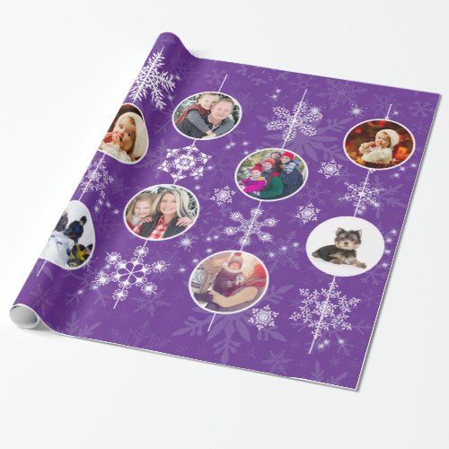 Christmas Snowflakes Favorite Family Photos Purple Wrapping Paper