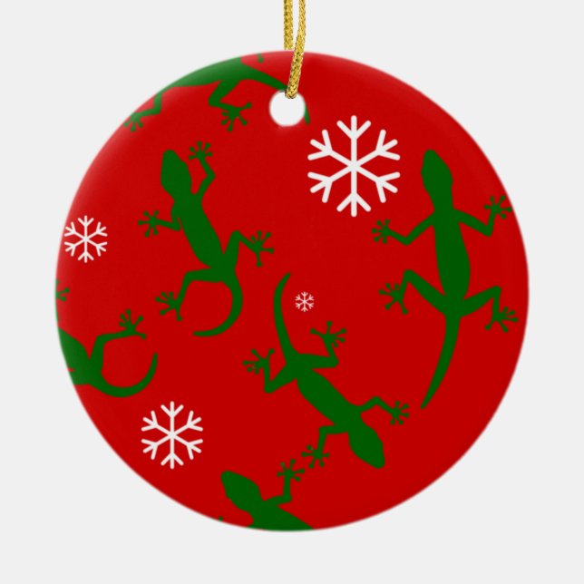 christmas snowflakes geckos ceramic ornament (Front)