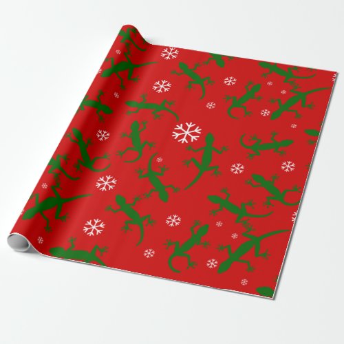 christmas snowflakes geckos wrapping paper