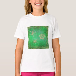 Christmas Snowflakes Green & Gold Glitter T-Shirt