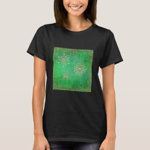Christmas Snowflakes Green & Gold Glitter T-Shirt