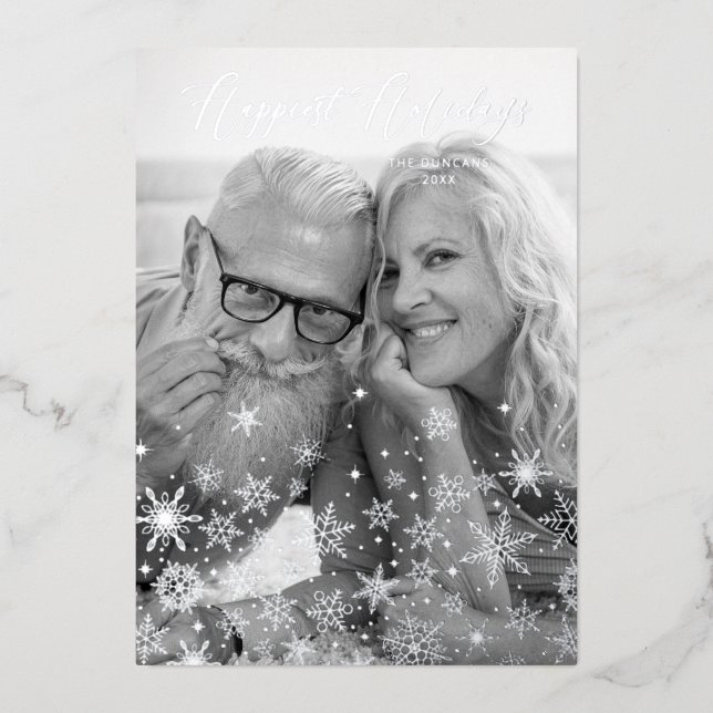 Christmas Snowflakes Happiest Holidays Family Foil Holiday Card (Front)