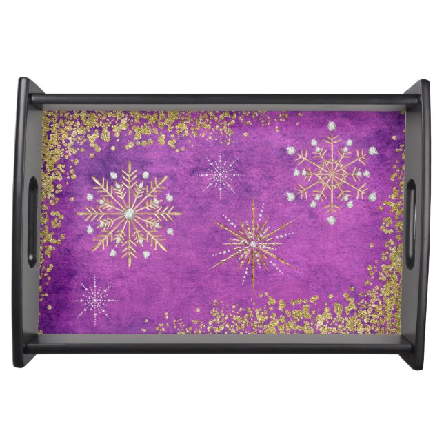 Christmas Snowflakes in Purple & Gold Serving Tray (Front)