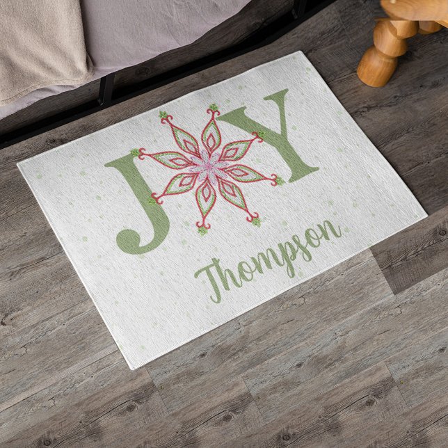 Christmas Snowflakes Joy Personalized Rug (Simple Joy typography Colorful snowflake area rug)