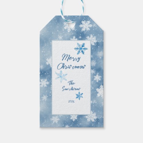 Christmas Snowflakes Light Blue Sky Gift Tags